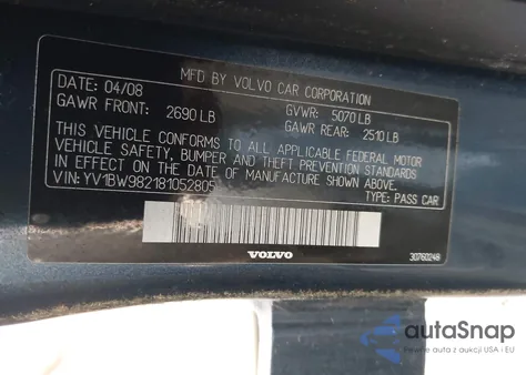 2008 Volvo V70 3.2 from USA, damaged, VIN YV1BW982181052805